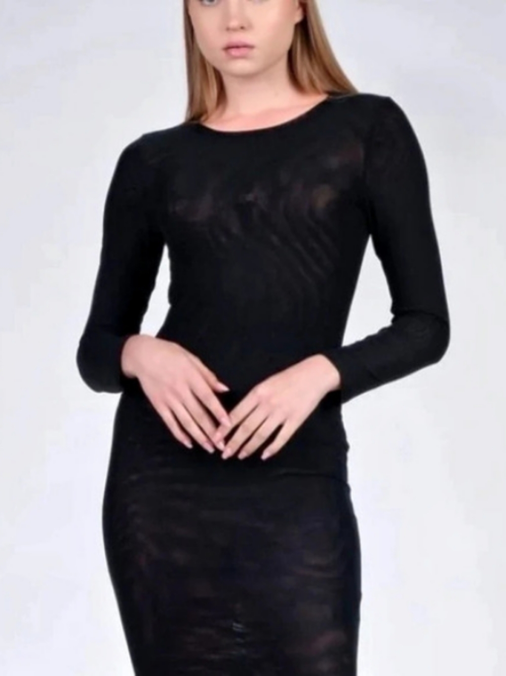 The Label The Scoopback Dress Ribbed Midi Long Sleeve Dress XXL Black Round Neck